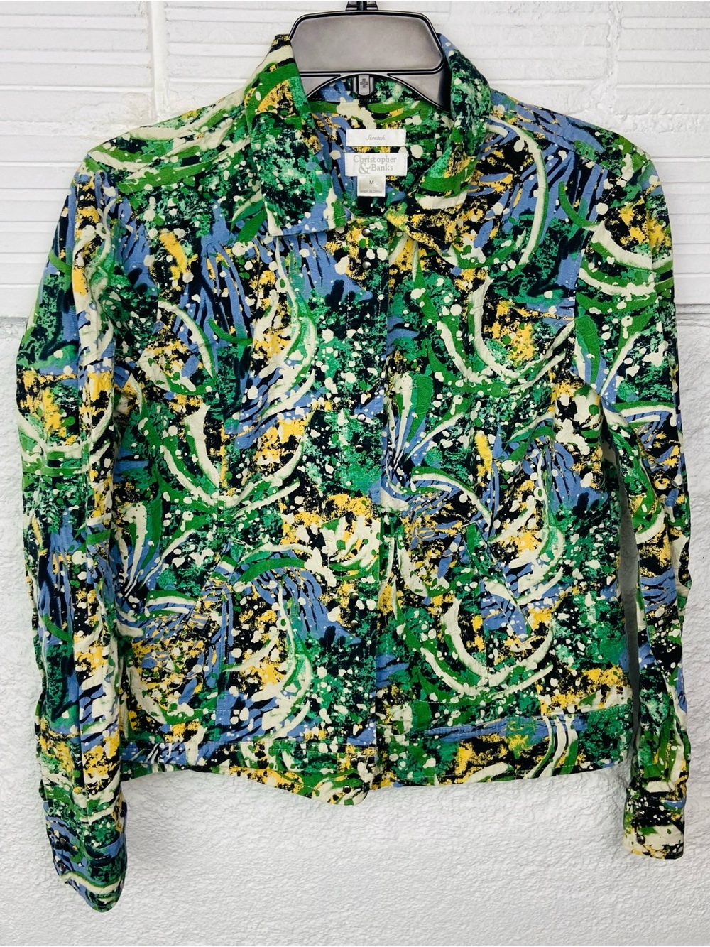 Christopher & Banks stretch Multicolor Abstract Print Button-Front Jacket SZ M